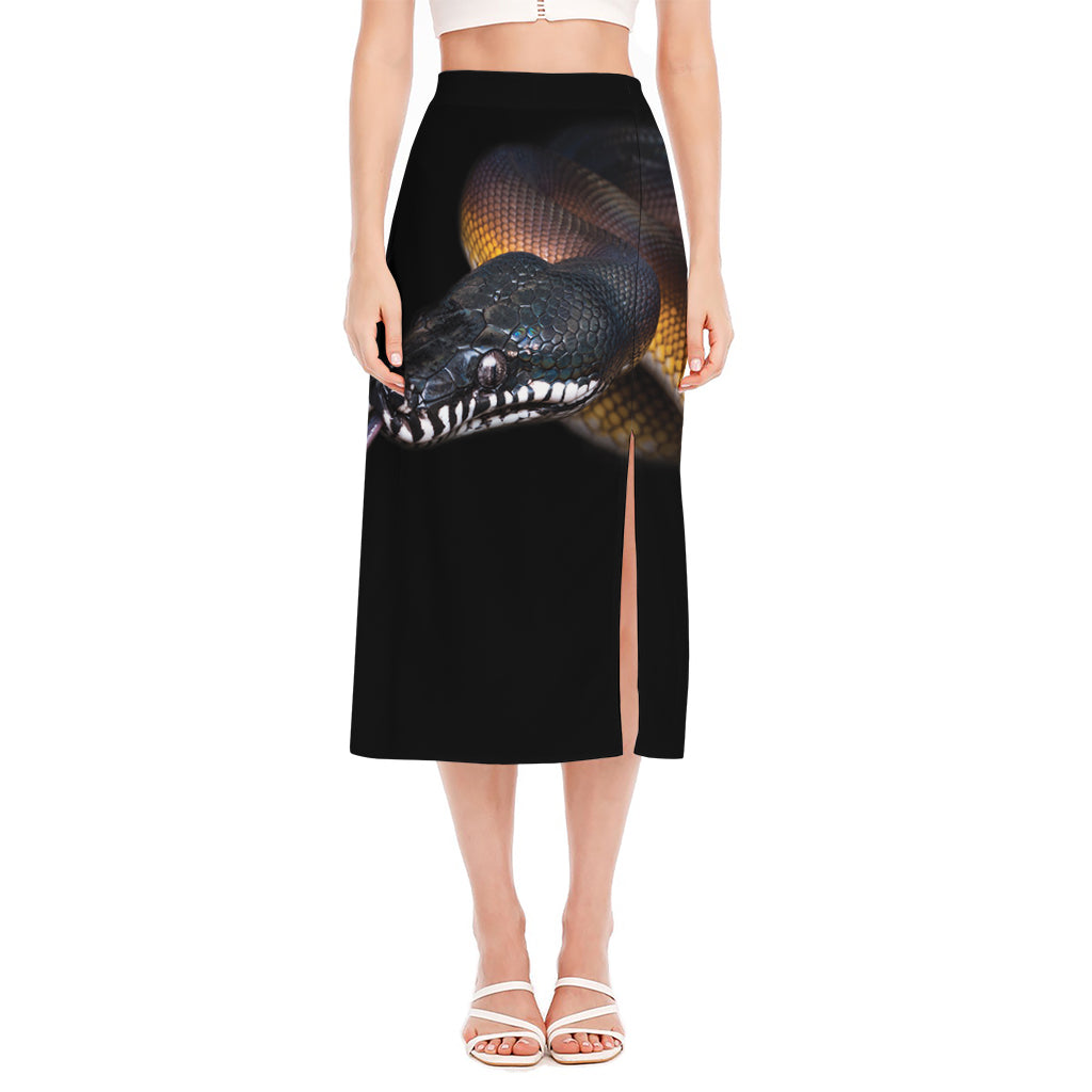 Leiopython Snake Print Side Slit Midi Skirt