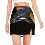 Leiopython Snake Print Side Slit Mini Skirt