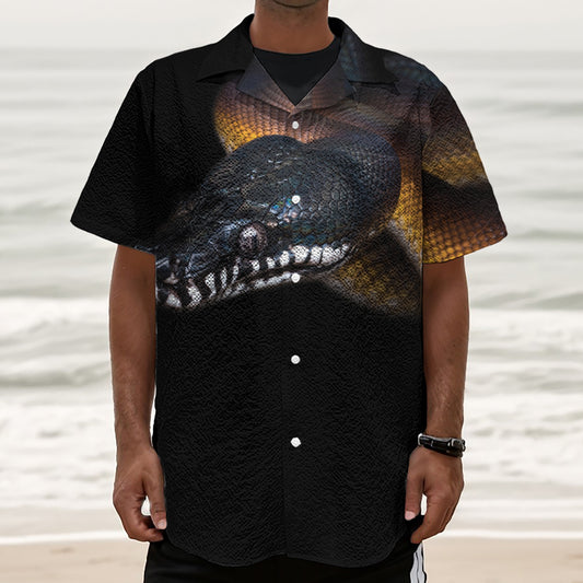 Leiopython Snake Print Textured Short Sleeve Shirt