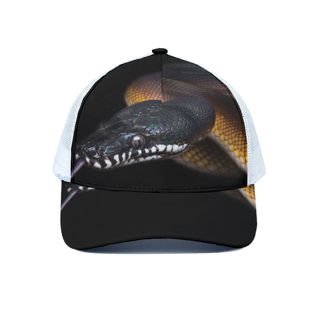Leiopython Snake Print White Mesh Trucker Cap
