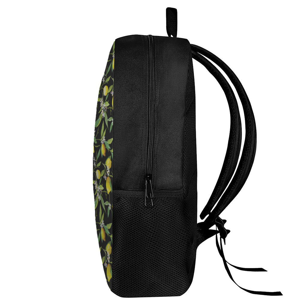 Lemon And Flower Pattern Print 17 Inch Backpack