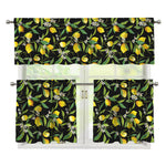 Lemon And Flower Pattern Print 3 Piece Kitchen Curtains