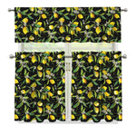 Lemon And Flower Pattern Print 3 Piece Kitchen Curtains