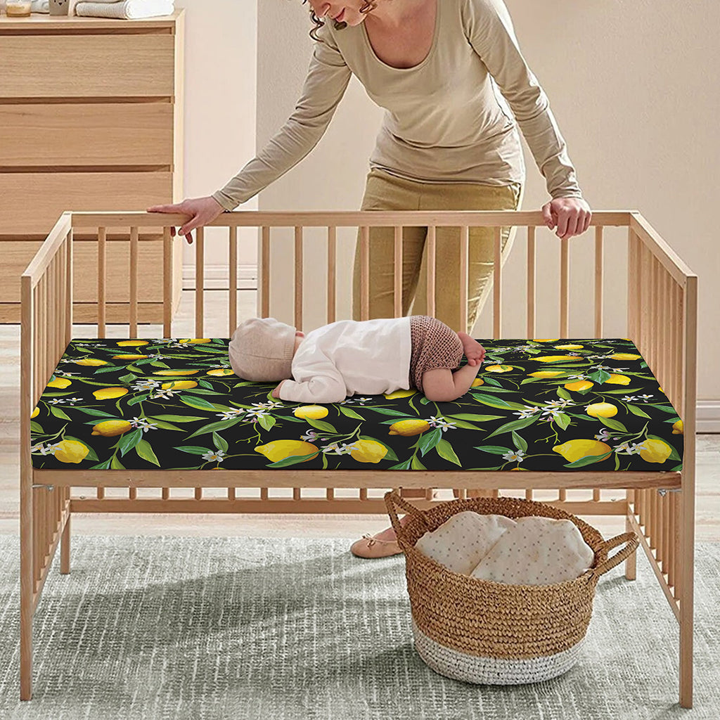 Lemon And Flower Pattern Print Baby Crib Sheet