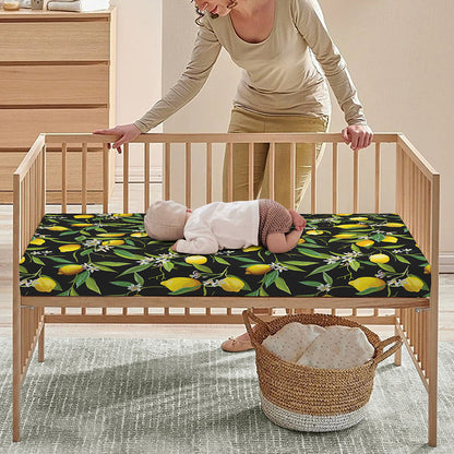 Lemon And Flower Pattern Print Baby Crib Sheet