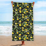 Lemon And Flower Pattern Print Beach Towel