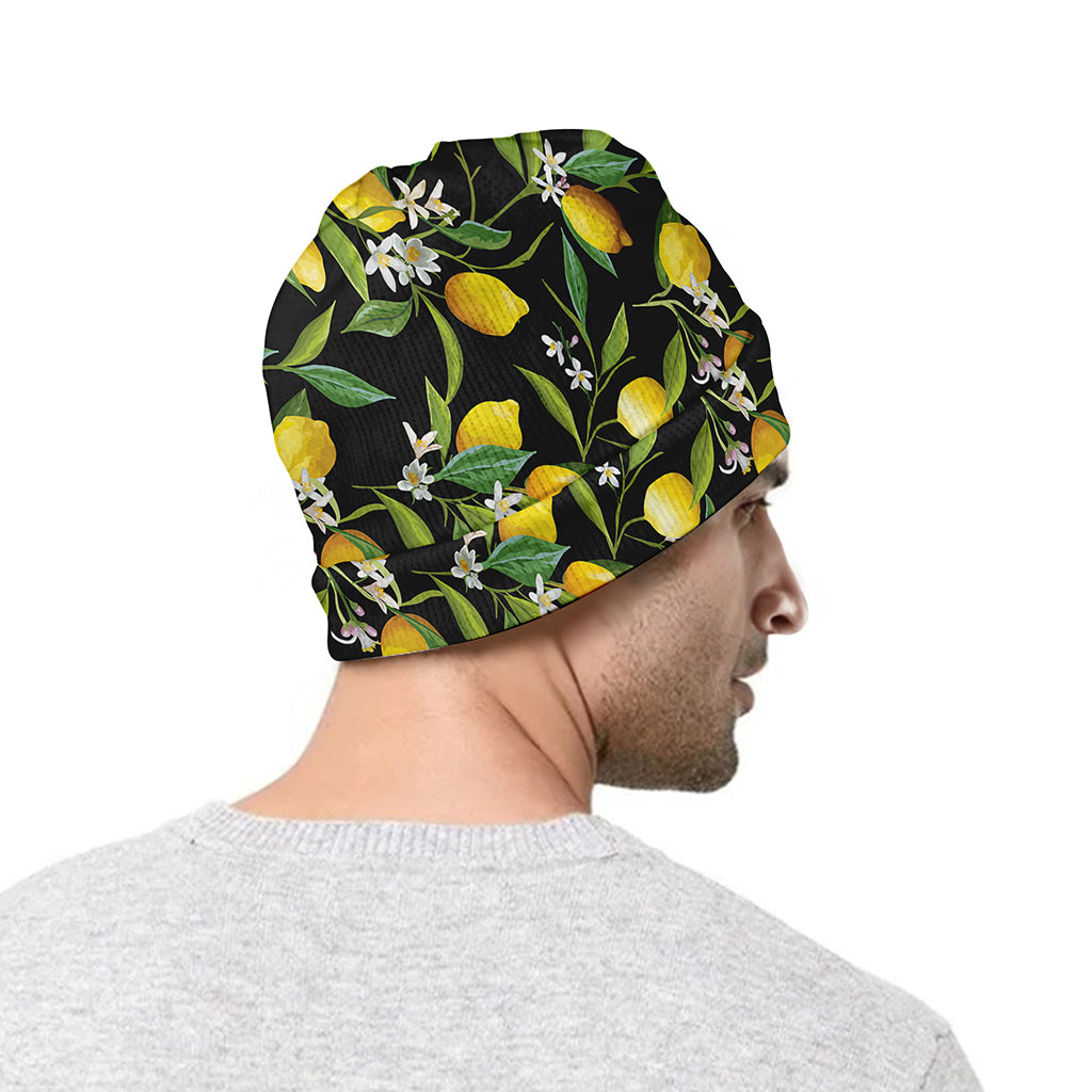Lemon And Flower Pattern Print Beanie