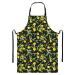 Lemon And Flower Pattern Print Bib Apron With Pocket
