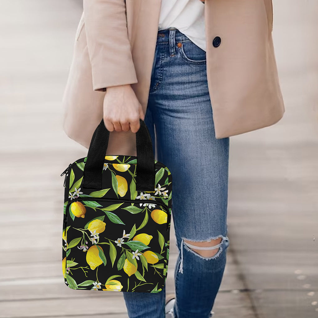 Lemon And Flower Pattern Print Bible Tote Bag