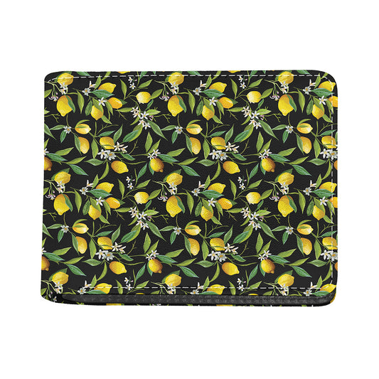 Lemon And Flower Pattern Print Bifold Wallet