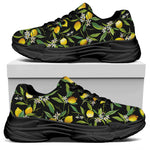 Lemon And Flower Pattern Print Black Chunky Shoes