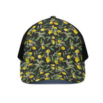 Lemon And Flower Pattern Print Black Mesh Trucker Cap