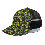 Lemon And Flower Pattern Print Black Mesh Trucker Cap