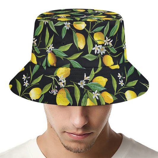 Lemon And Flower Pattern Print Bucket Hat