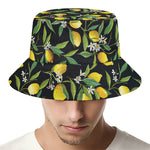 Lemon And Flower Pattern Print Bucket Hat