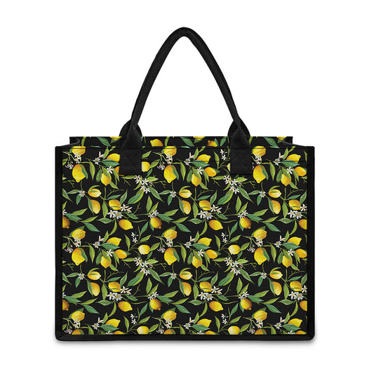 Lemon And Flower Pattern Print Canvas Tote Bag