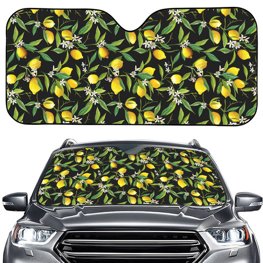 Lemon And Flower Pattern Print Car Windshield Sun Shade