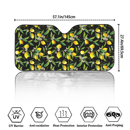 Lemon And Flower Pattern Print Car Windshield Sun Shade