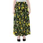 Lemon And Flower Pattern Print Chiffon Maxi Skirt