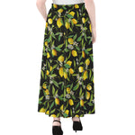 Lemon And Flower Pattern Print Chiffon Maxi Skirt