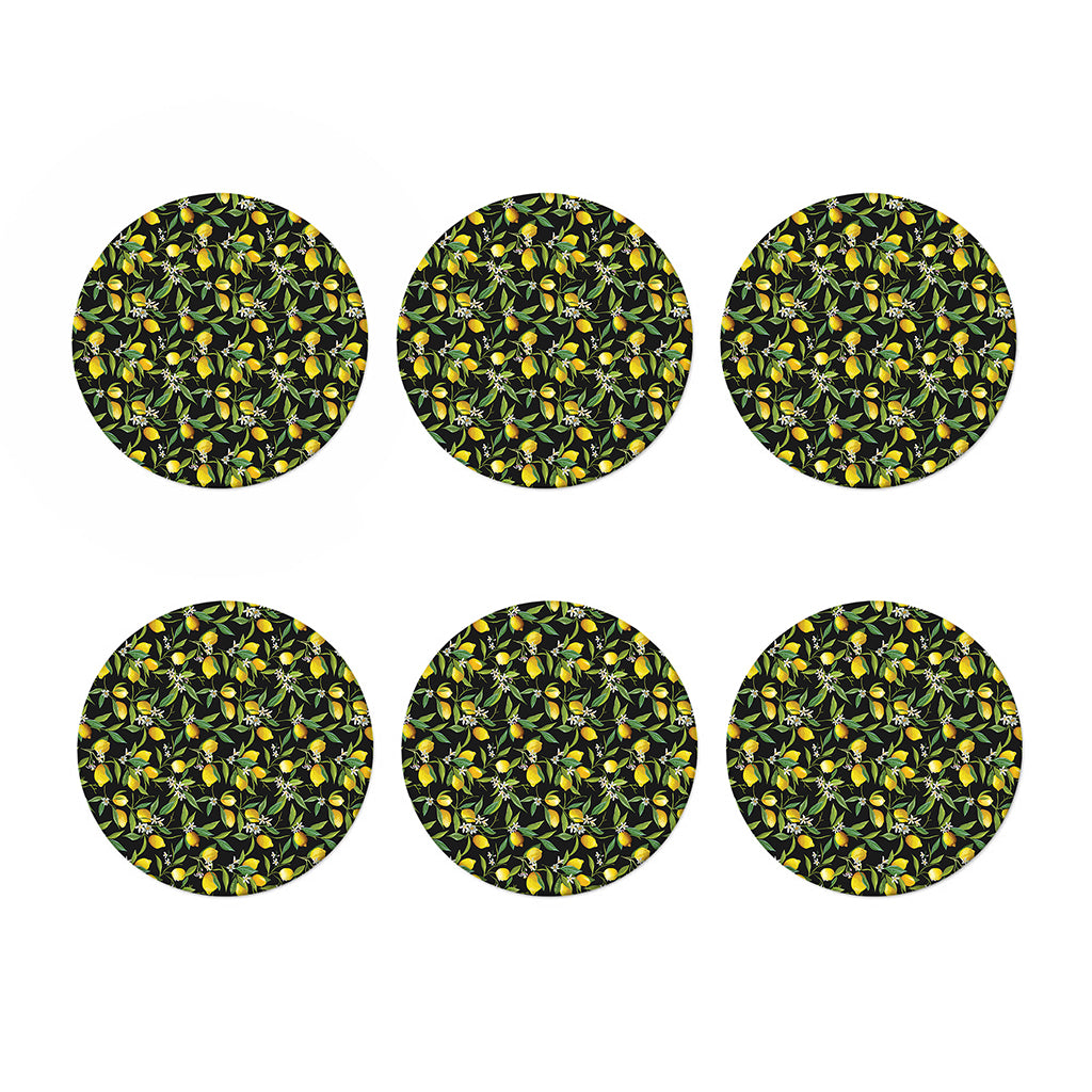 Lemon And Flower Pattern Print Coaster Set