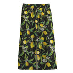 Lemon And Flower Pattern Print Cotton Front Slit Maxi Skirt