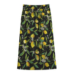 Lemon And Flower Pattern Print Cotton Front Slit Maxi Skirt