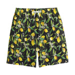 Lemon And Flower Pattern Print Cotton Shorts