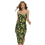 Lemon And Flower Pattern Print Cross Back Cami Dress