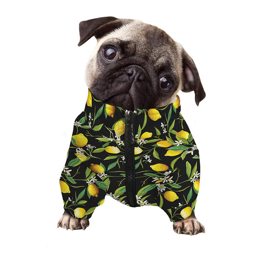 Lemon And Flower Pattern Print Dog Zip Up Jacket