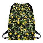 Lemon And Flower Pattern Print Drawstring Backpack