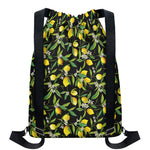 Lemon And Flower Pattern Print Drawstring Backpack