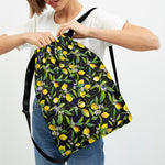 Lemon And Flower Pattern Print Drawstring Backpack