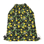 Lemon And Flower Pattern Print Drawstring Bag