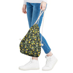 Lemon And Flower Pattern Print Drawstring Bag