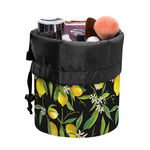 Lemon And Flower Pattern Print Drawstring Makeup Bag