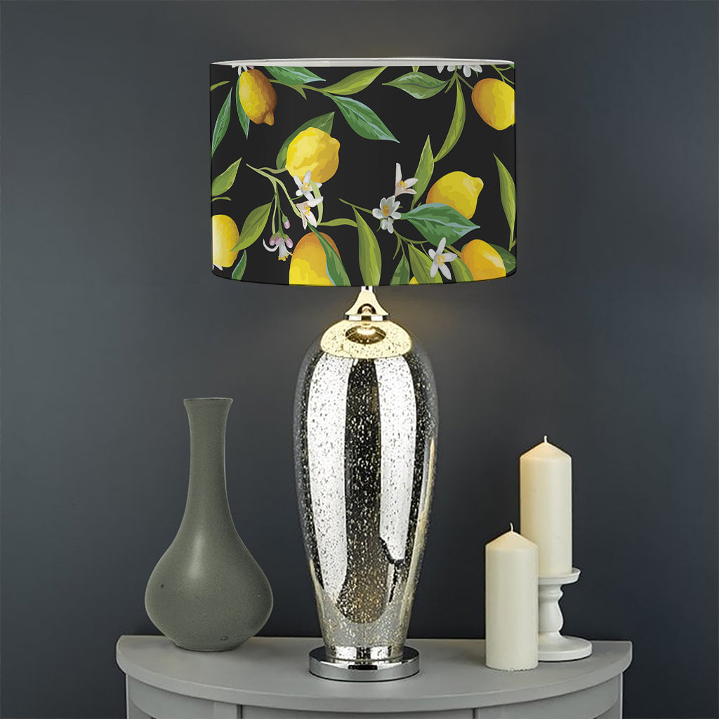 Lemon And Flower Pattern Print Drum Lamp Shade