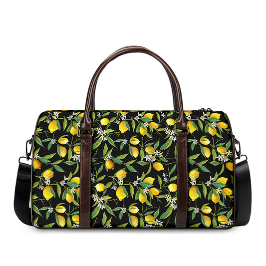Lemon And Flower Pattern Print Duffle Bag