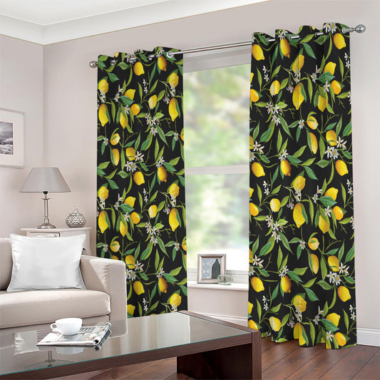 Lemon And Flower Pattern Print Extra Wide Grommet Curtains