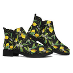 Lemon And Flower Pattern Print Flat Ankle Boots
