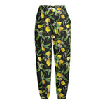 Lemon And Flower Pattern Print Fleece Lined Knit Pants