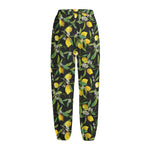 Lemon And Flower Pattern Print Fleece Lined Knit Pants