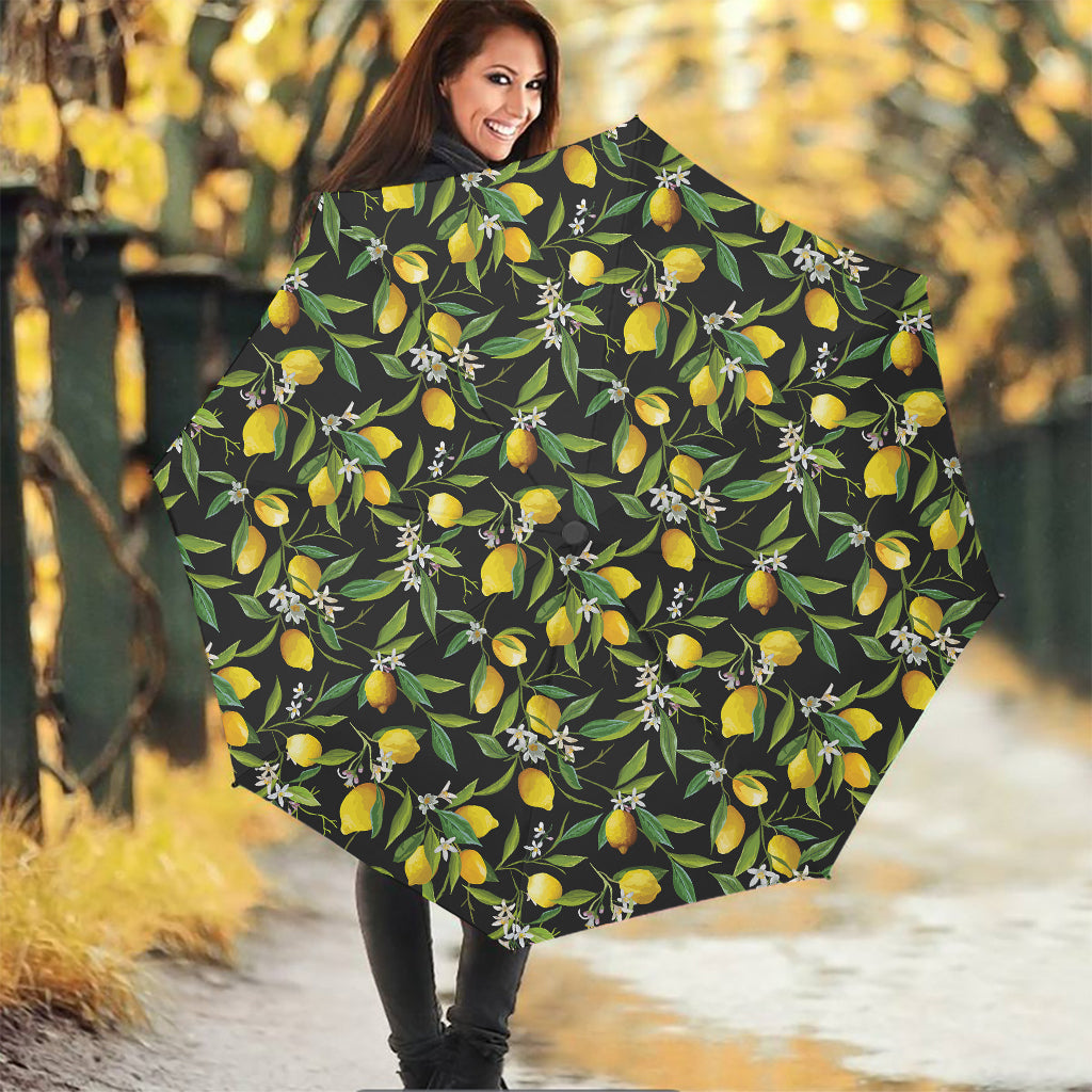 Lemon And Flower Pattern Print Foldable Umbrella