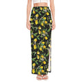 Lemon And Flower Pattern Print High Slit Maxi Skirt