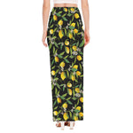 Lemon And Flower Pattern Print High Slit Maxi Skirt