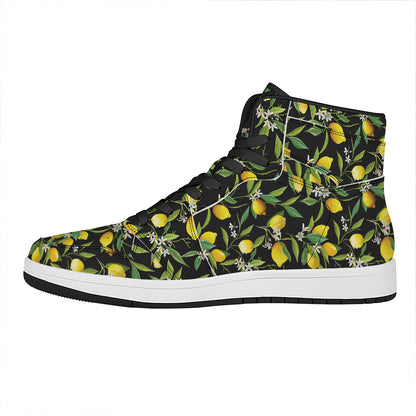 Lemon And Flower Pattern Print High Top Leather Sneakers