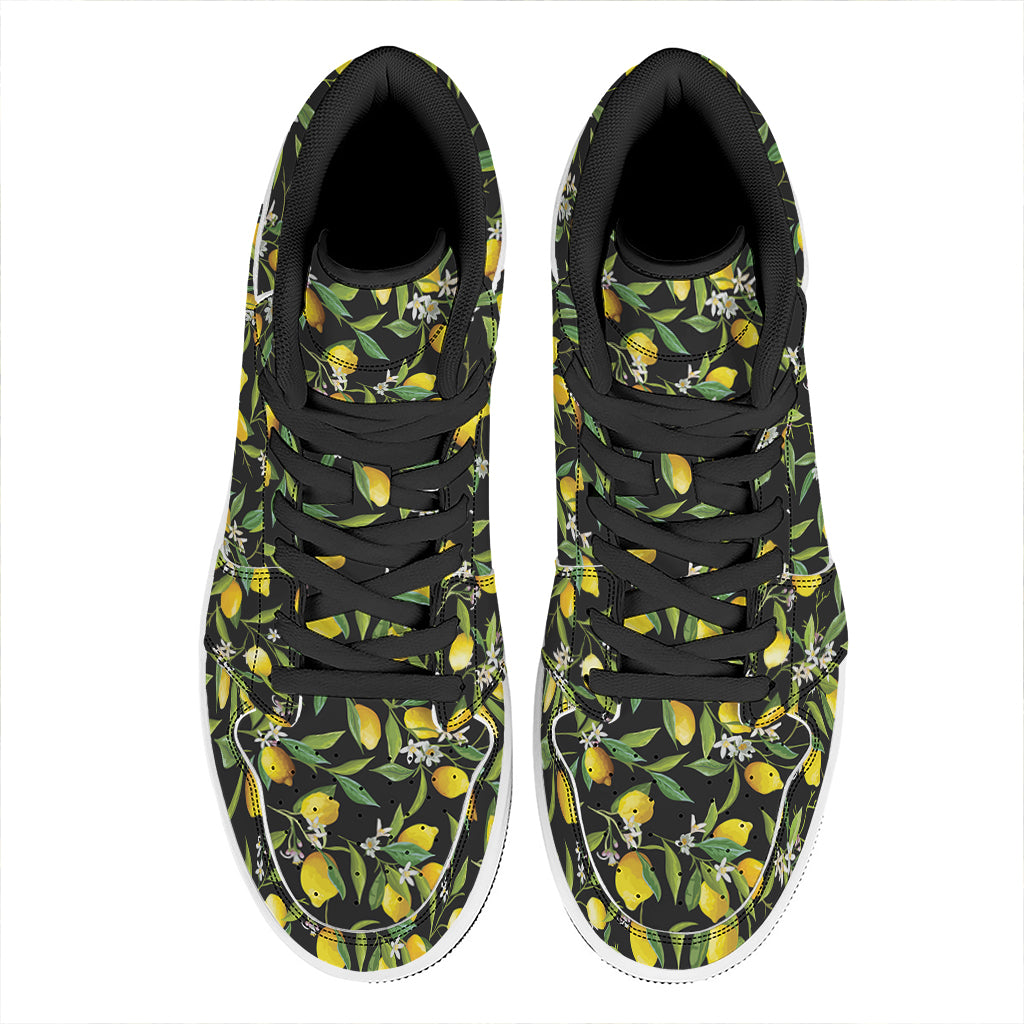 Lemon And Flower Pattern Print High Top Leather Sneakers
