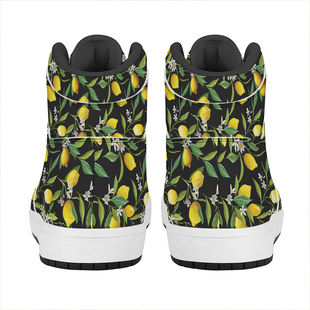 Lemon And Flower Pattern Print High Top Leather Sneakers