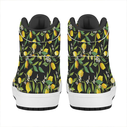 Lemon And Flower Pattern Print High Top Leather Sneakers