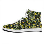 Lemon And Flower Pattern Print High Top Leather Sneakers